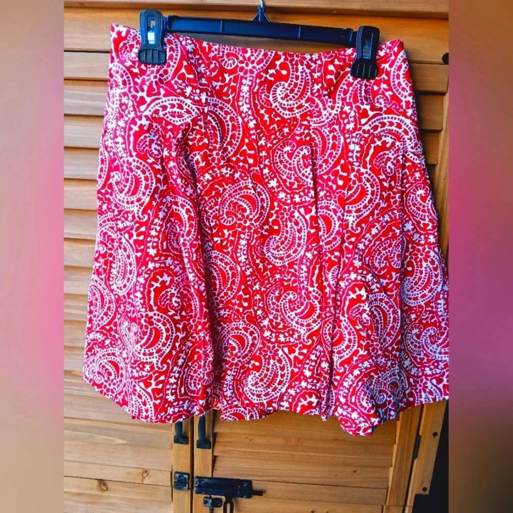Tommy Hilfiger Red and White Paisley A-Line Skirt - 100% Cotton